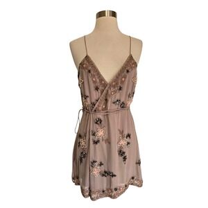 Raga Sweetest‎ Thing Wrap Mini Dress Size Medium Beaded Sequins Mauve